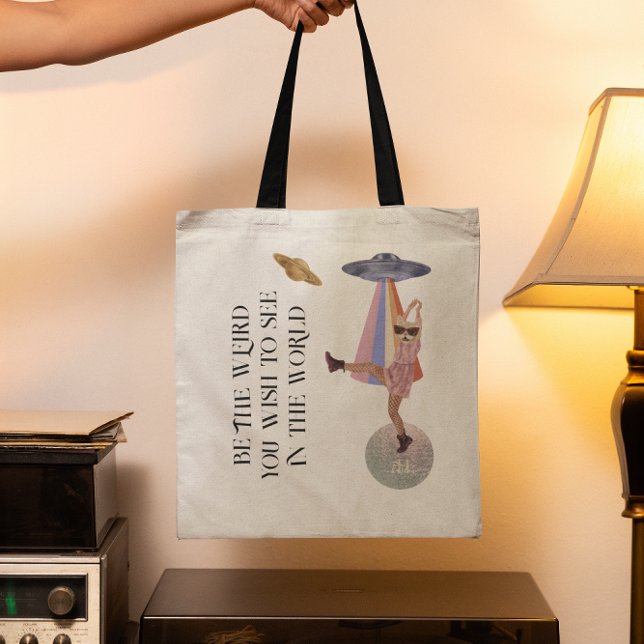 Tote Bag Être la bizarrerie | Monogramme de chat de l'espac (Créateur téléchargé)