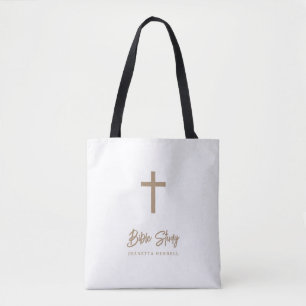 Tote Bag Étude de Bible de script personnalisé en or blanc