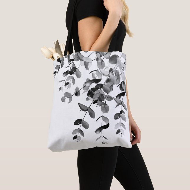 Tote Bag Eucalyptus Délice noir et blanc #1 #feuillage #art (De près)