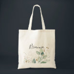 Tote Bag Éucalyptus d'or<br><div class="desc">Ce sac fourre-tout de femme de chambre en calligraphie eucalyptus or est le cadeau mariage idéal pour présenter vos demoiselles d'honneur et votre femme d'honneur pour un mariage rustique. Ce design artistique présente une aquarelle dessinée à la main,  de l'or et du feuillage vert,  une beauté naturelle inspirante.</div>