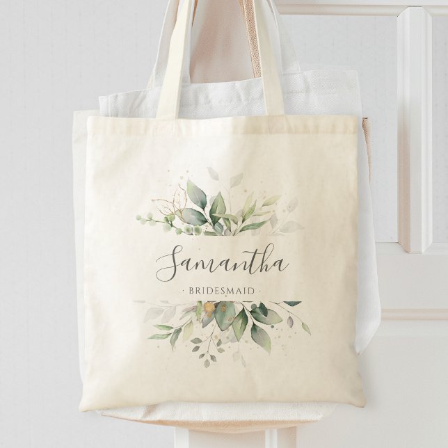 Tote Bag Eucalyptus Greenery Gold Leaves Elegant Bridesmaid (Créateur téléchargé)