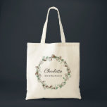 Tote Bag Eucalyptus Mariage Bridesmaid Cadeau<br><div class="desc">Une délicate et élégante couronne d'aquarelle de feuilles d'eucalyptus et de bourgeons en coton cadeau de demoiselle fourre-tout. Une élégance simple.</div>