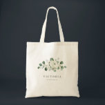 Tote Bag Eucalyptus Verdure blanche fleurie rustique brides<br><div class="desc">Moderne chic aquarelle,  vert eucalyptus et design floral blanc,  avec nom de femme de chambre personnalisée,  élégant et élégant,  grand cadeau de demoiselle d'honneur personnalisé pour mariage rustique,  mariage botanique et mariage de plage au printemps et en été. Voir toutes les pièces correspondantes de la collection</div>