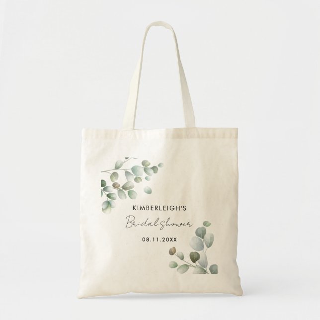 Tote Bag Eucalyptus verdure script fête de mariage (Devant)