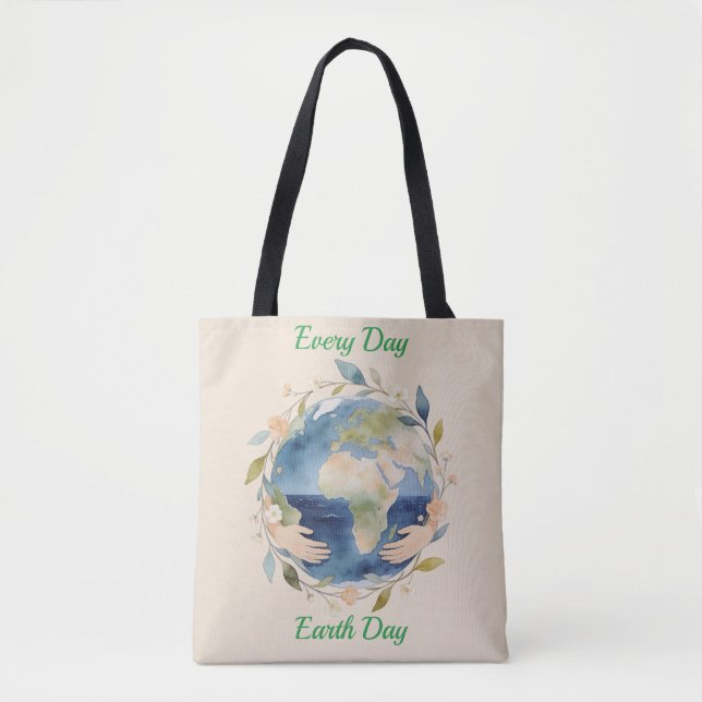 Tote Bag Every Day Earth Day Floral Globe With Hands (Devant)