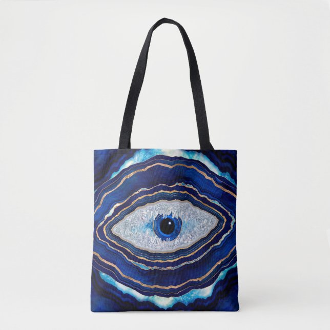 Tote Bag Evil Bleu Agate Géode Ditital Art (Devant)