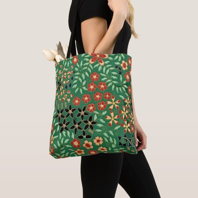 Tote Bag Évoquez la sérénité avec notre floral japonais ver (De près)