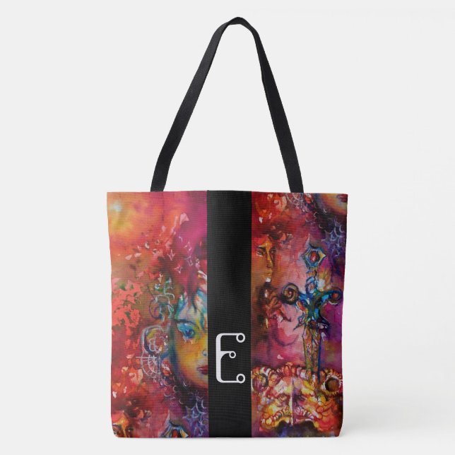 Tote Bag EXCALIBUR EPIC SWORD ; Imaginaire jaune rouge Mono (Devant)