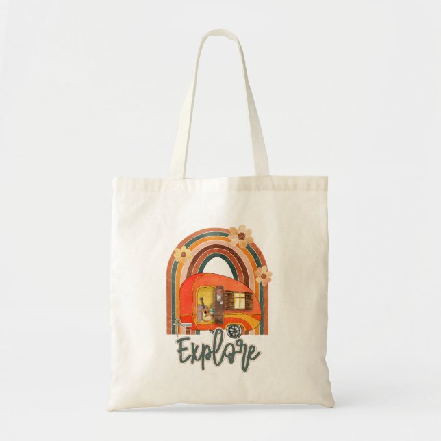 Tote Bag Explorez Camping Rainbow Vintage (Devant)