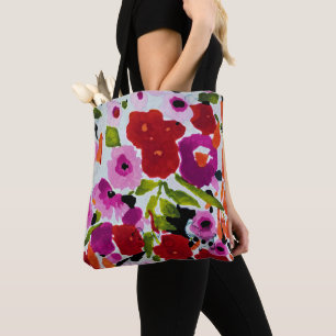 Tote Bag Explosion de couleur vive Fleurs aquarelles encrée