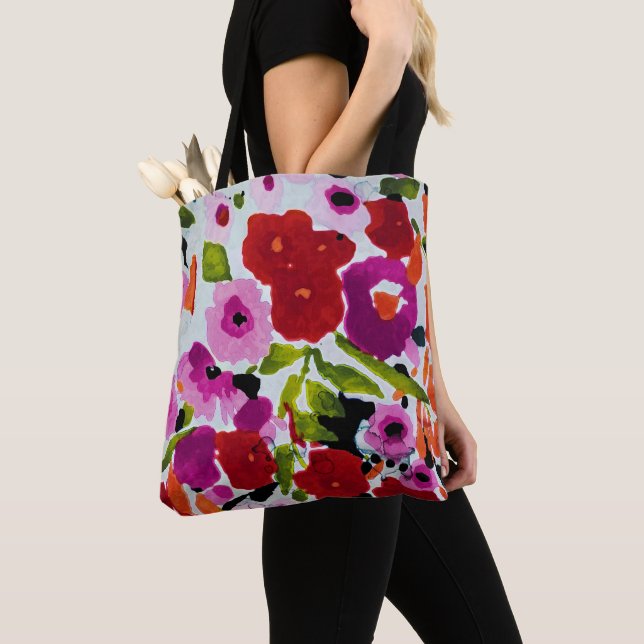 Tote Bag Explosion de couleur vive Fleurs aquarelles encrée (De près)
