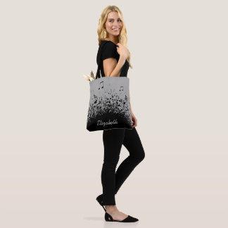 Tote Bag explosion de musique nom personnalisé noir gris