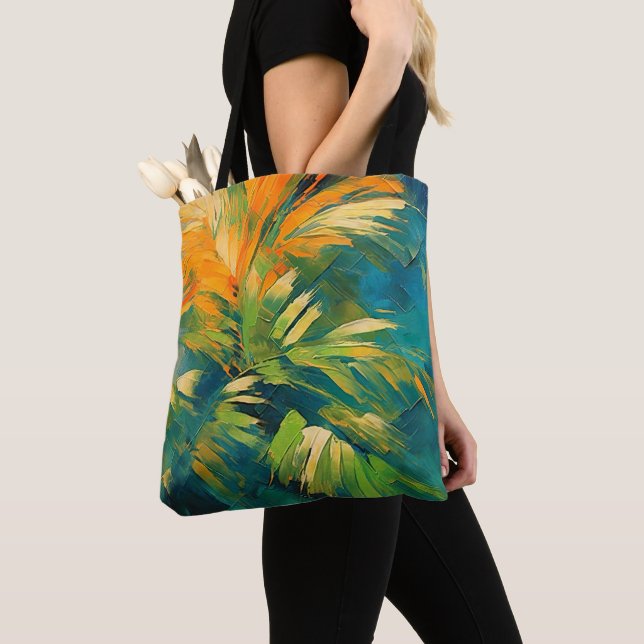Tote Bag Explosion de palmier abstrait – Énergie tropicale  (De près)