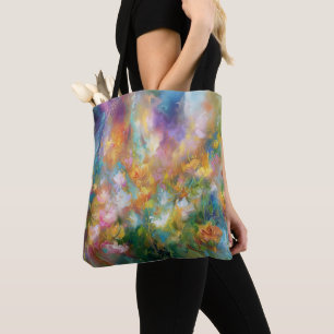 Tote Bag Explosion florale cosmique abstraite dans des coul