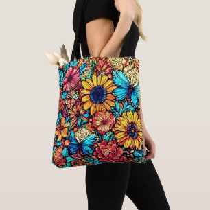 Tote Bag Explosion florale vibrante par Doodle