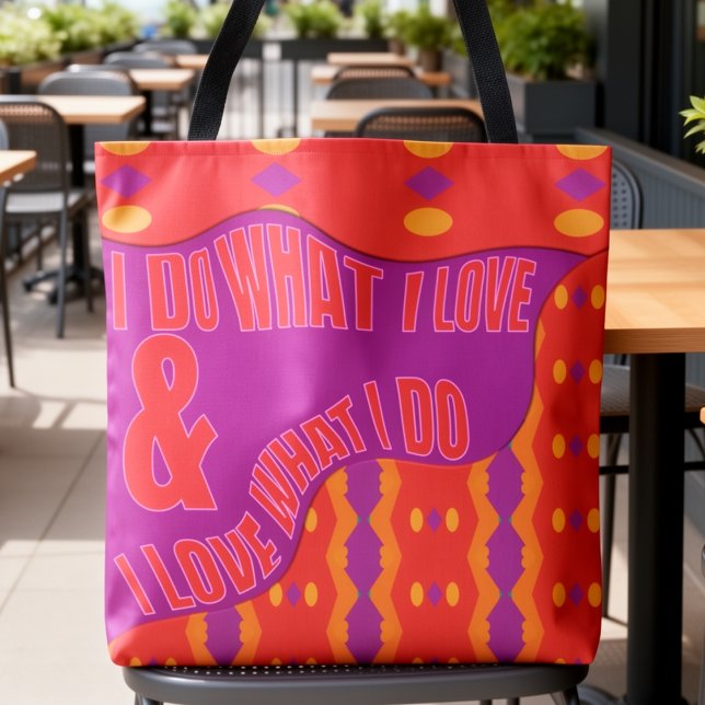 Tote Bag Expression personnelle motif orange violet (Doing what you love looks even better as a tote. Bright orange & purple motivation.)