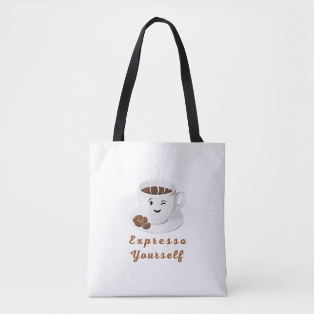 Tote Bag Exprimez-vous – Tee drôle de café souriant (Devant)