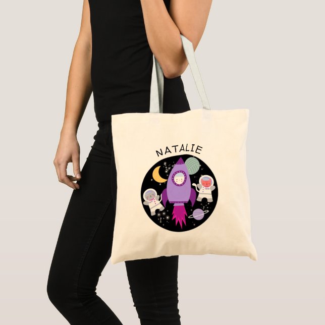 Tote Bag Externe Chat Astronaut Filles Personnalisées (Devant (produit))