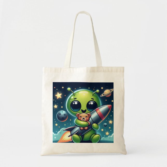 TOTE BAG EXTRA-TERRESTRE AVEC UNE FUSÉE (Devant)