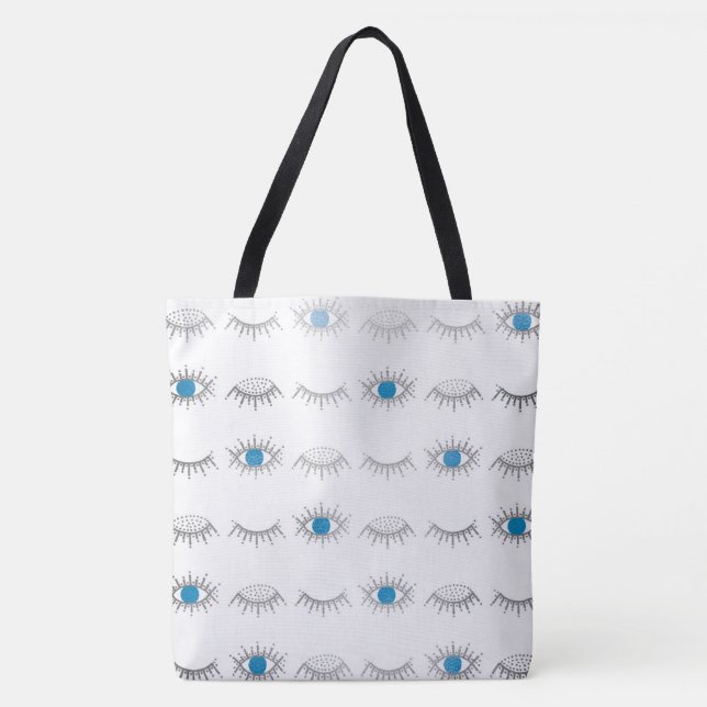 Tote Bag Eyelashes oculaires bleus argenté Nazar Mati Motif (Devant)