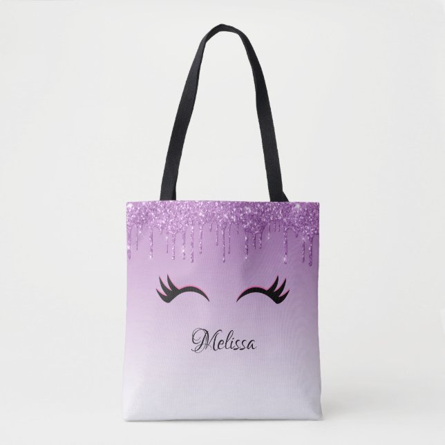 Tote Bag Eyelashes rose et noir élégant sur Parties scintil (Devant)