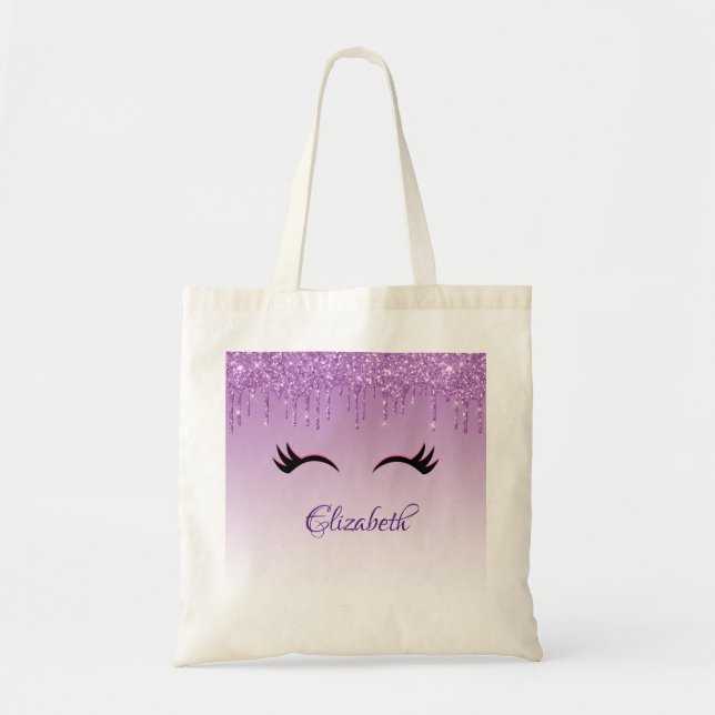 Tote Bag Eyelashes rose et noir élégant sur Parties scintil (Devant)