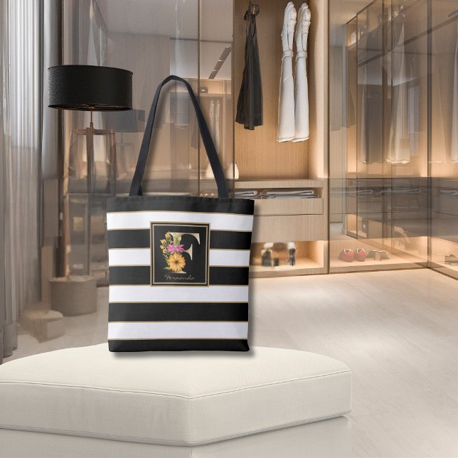 Tote Bag F Monogramme Floral Or | Blancs noirs (Créateur téléchargé)