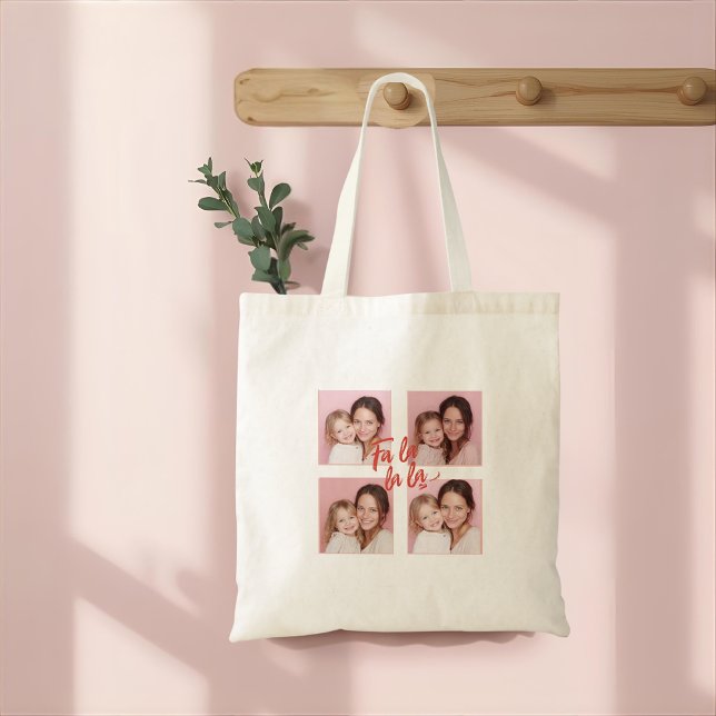 Tote Bag Fa La La La photo de Noël rose blush (Créateur téléchargé)