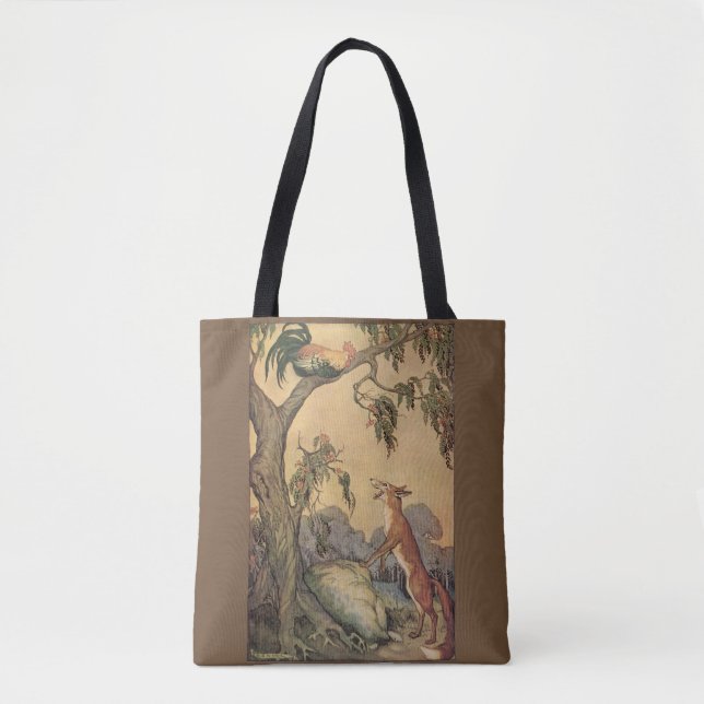 Tote Bag Fables d'Ésope anciennes, Renard, Coq et Chien (Devant)