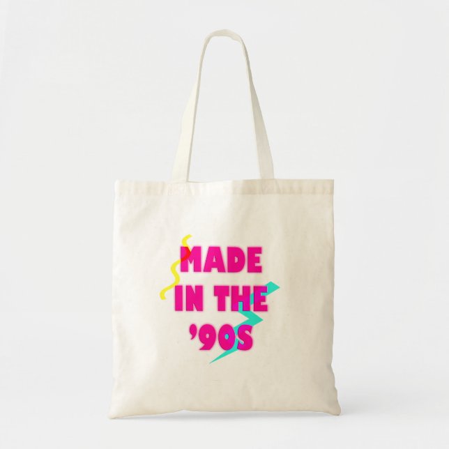 Tote Bag Fabriqué dans les années 90 rétro neon personnalis (Devant)