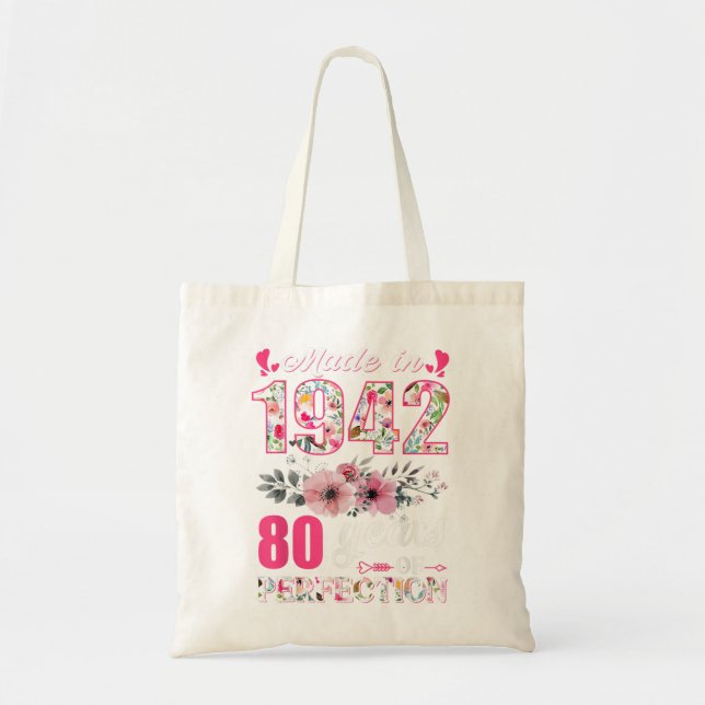 Tote Bag Fabriqué En 1942 Floral 80 Ans 80e Anniversaire Ca (Devant)