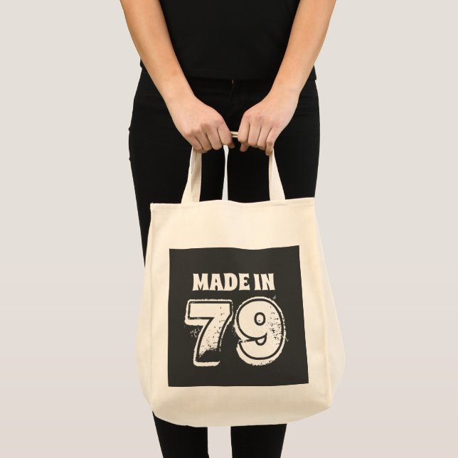 Tote Bag Fabriqué en 79 Funny Birthday Typography Black (Devant (produit))