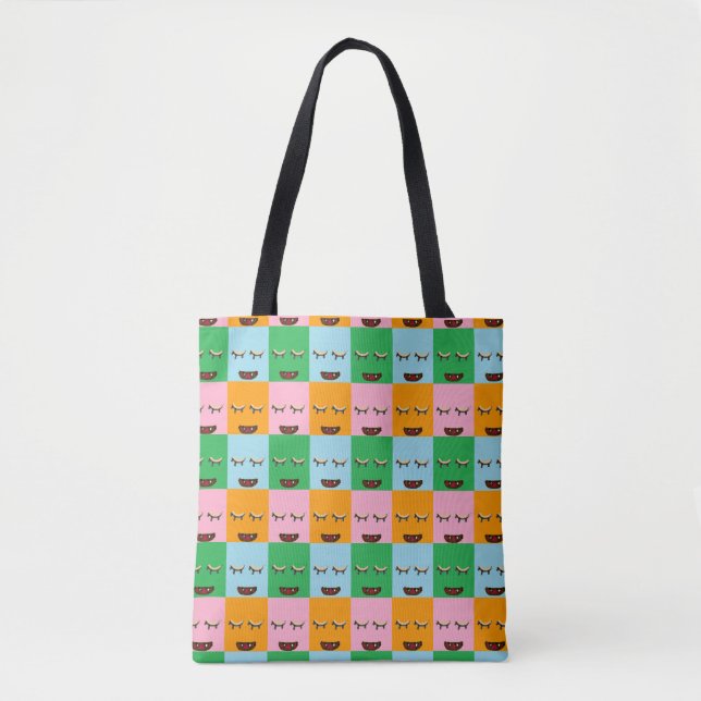 Tote Bag Face de bloc de monstre souriant (Devant)