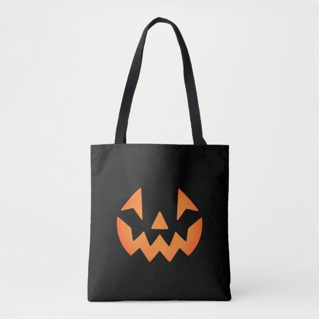 Tote Bag Face de citrouille Jack-o-lanterne noir et orange (Devant)