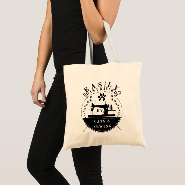Tote Bag Facilement Distrait Par Les Chats Et La Couture (Devant (produit))