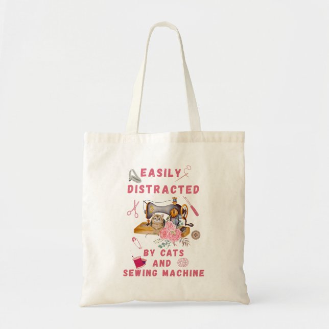Tote Bag Facilement distrait par les chats et la couture -  (Devant)