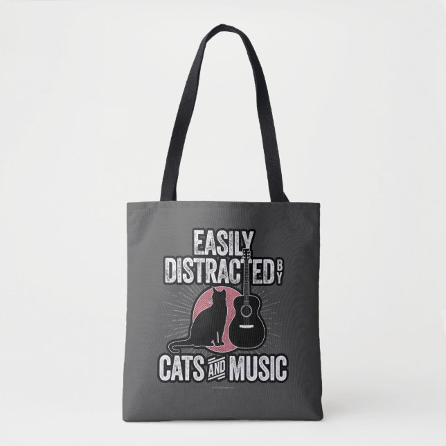 Tote Bag Facilement distrait par les chats et la musique (Devant)