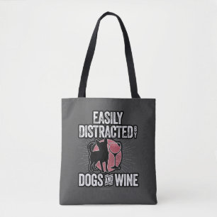 Tote Bag Facilement distrait par les chiens et le vin