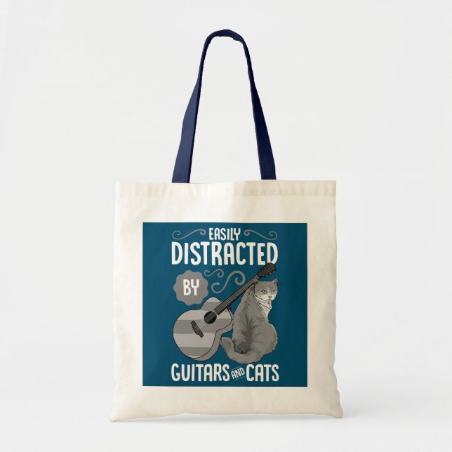 Tote Bag Facilement distrait par les guitares et les chats  (Devant)