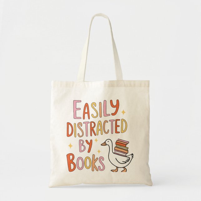 Tote Bag Facilement distrait par les livres (Devant)