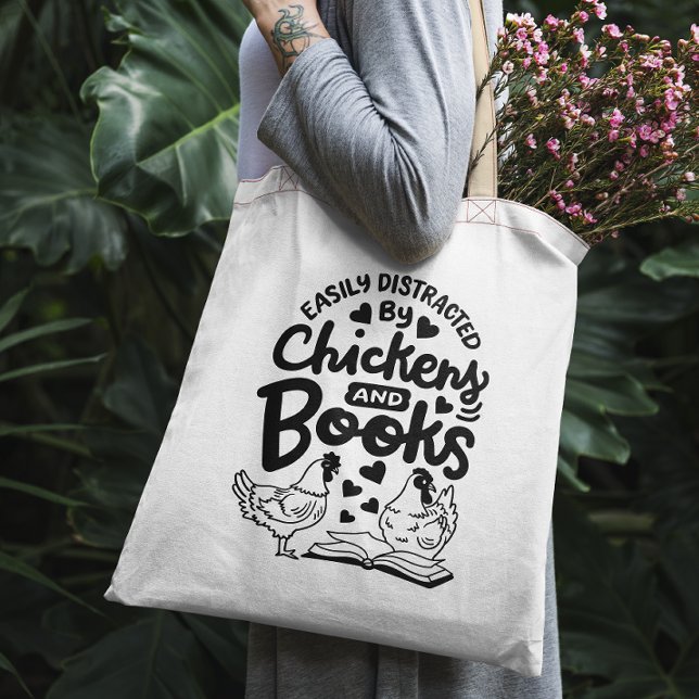 Tote Bag "Facilement distrait par les poulets et les livres (Créateur téléchargé)