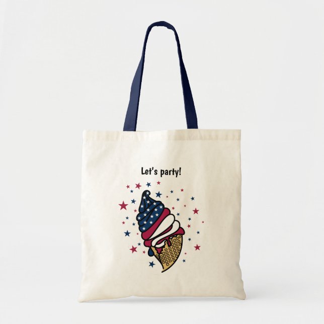 Tote Bag Faisons la fête ! Bleu rouge glacé cône (Devant)