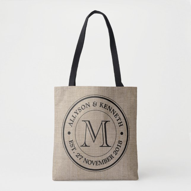 Tote Bag Faites votre propre Burlap Retro Logo Monogramme (Devant)