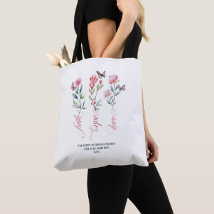 Tote Bag Faith Hope Amour Fleur sauvage Église Bible Person