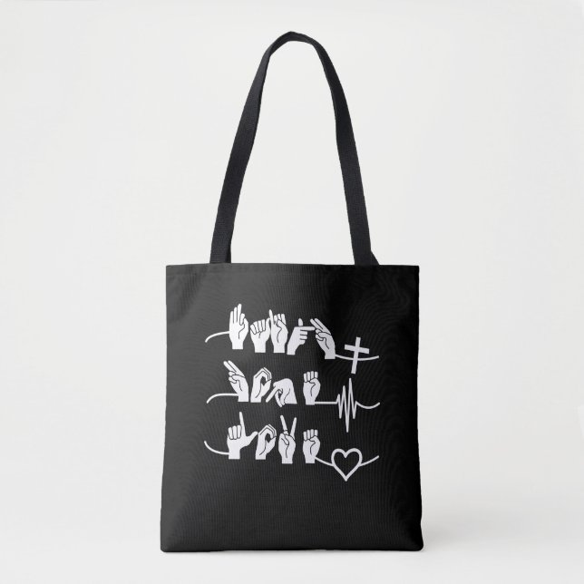 Tote Bag Faith Hope Love ASL American Sign Language (Devant)