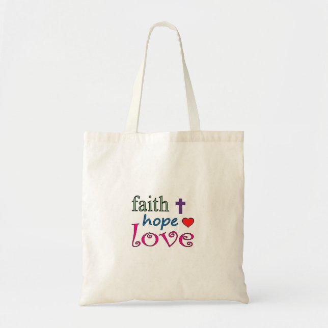 Tote Bag Faith Hope Love Cross Heart (Devant)