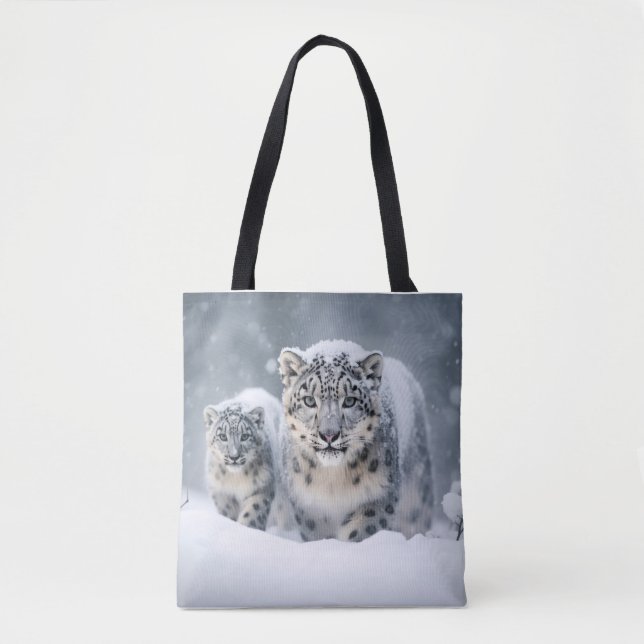 Tote Bag Famille d'animaux léopard de neige errants (Devant)