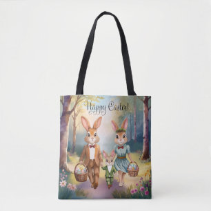 Tote Bag Famille de lapins de Pâques à la chasse aux œufs -