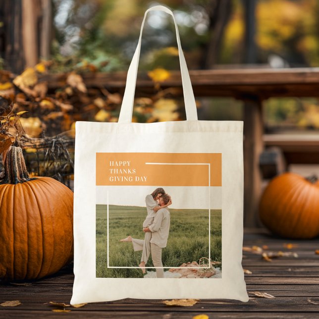 Tote Bag Famille moderne photo et Bon thanksgiving cadeau d (Créateur téléchargé)