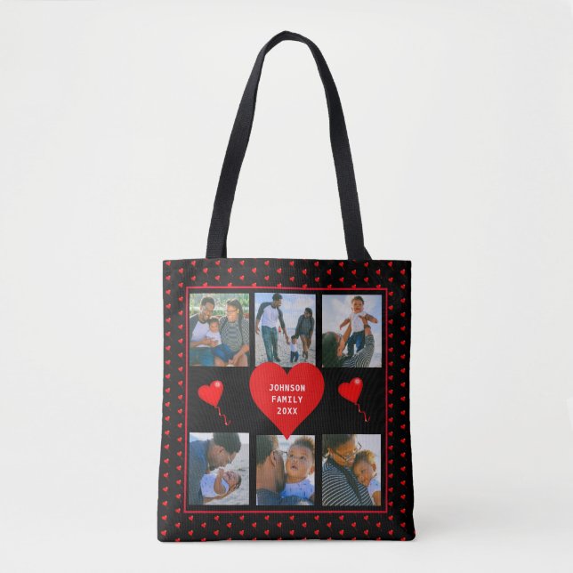 Tote Bag Famille Photo Collage Famille Coeur Noir Arrière - (Devant)